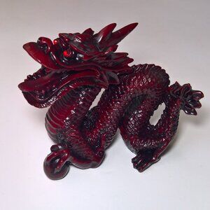 Chinese Red Wood Dragon Figurine Mini Statue